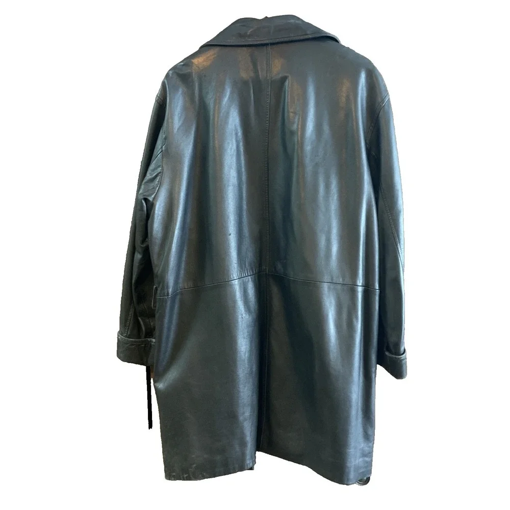 Vintage COACH Leather Women's Trench Coat Sz L Black 1996-1999 Soft Long Buttons